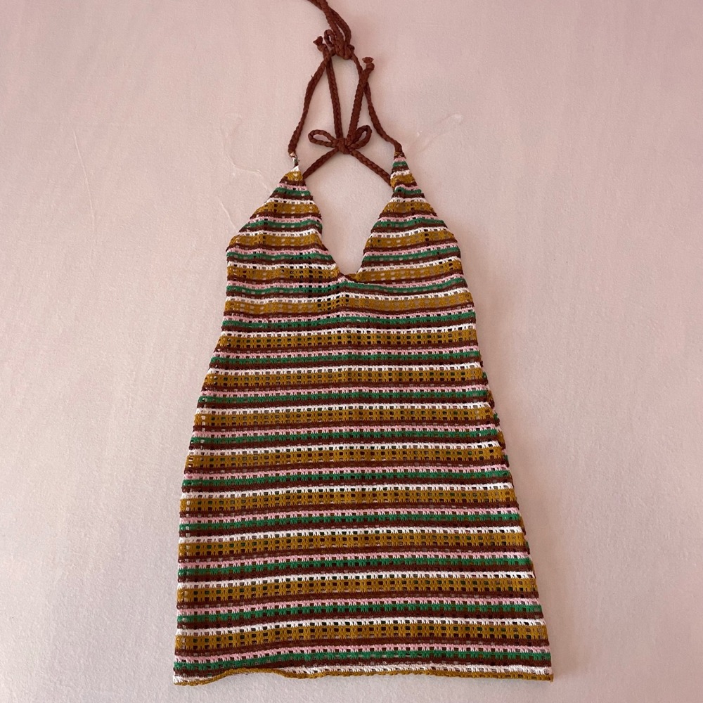 Wild‎ Fable Womens XS Striped Crochet Halter Top Multi Color Boho Knit 238080436